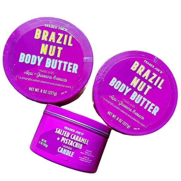 Set of 2 Trader Joe’s Brazil Nut Body Butter & Salted Caramel + Pistachio Candle - Picture 2 of 10
